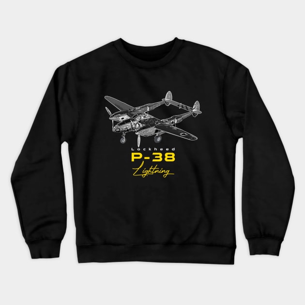 Lockheed P-38 Lightning American fighter Bomber Aircraft Crewneck Sweatshirt by aeroloversclothing